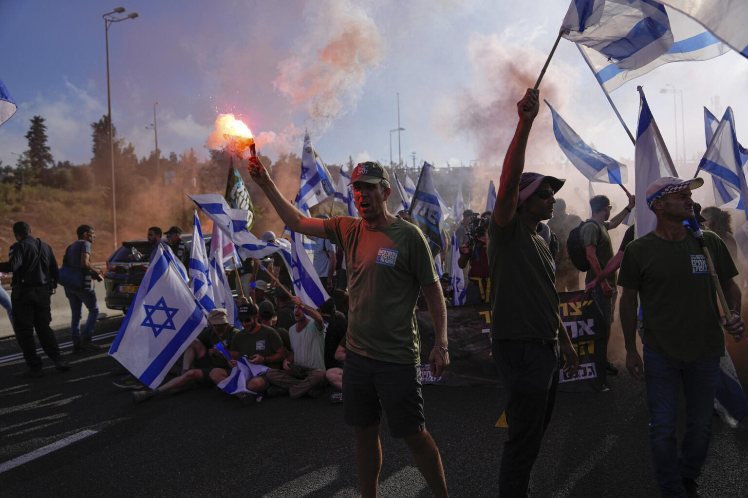 Protesters Against Netanyahu Block a Road in Tel Aviv